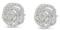 10k Wgold 1.05ct Diamond Rose Cluster Earrings