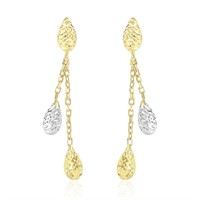 14k Gold Two-tone Teardrop Dangling Earrings