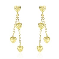 14k Gold Chained Puffed Hearts Dangling Earrings