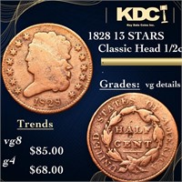 1828 13 STARS Classic Head half cent 1/2c Grades v