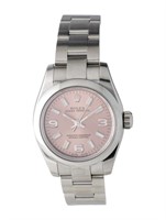 Rolex Oyster Perpetual Pink Dial Ss Watch 26mm