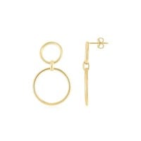 14k Gold Round Link Circle Drop Earrings