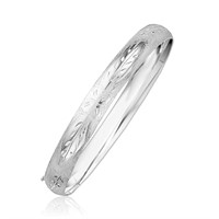 14k White Gold Classic Floral Carved Bangle