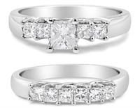 14k White Gold Princess 1.50ct Diamond Ring Set