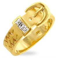Gold-pl. .20ct White Sapphire Designer Buckle Ring