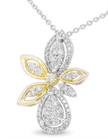 14k Two Tone Gold .65ct Diamond Floral Necklace