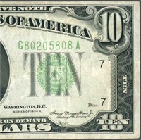$10 1934 A Federal Reserve Note ((VF+))