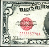 $5 1928 A United States Note ((VF+))