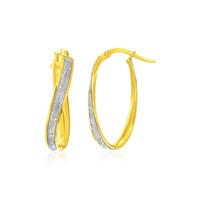 14k Two-tone Gold Twisted Oval Glittery Earrings