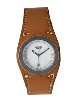Hermes Harnais White Dial Brown Leather Watch 36mm