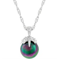 Round .26ct White Topaz & Tahitian Pearl Necklace