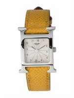 Hermes Heure H Silver Dial Leather Watch 21mm
