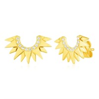 14k Gold Round .09ct Diamond Sunburst Earrings