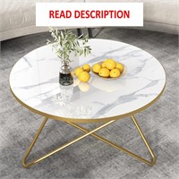 HLR Round Coffee Table  White Faux Marble Top