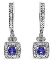 14k Wgold 1.03ct Blue Tanzanite & Diamond Earrings