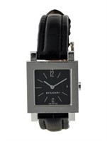 Bulgari Quadrato Black Dial Leather Watch 27mm