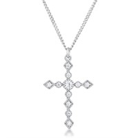 Silvertone .24ct White Topaz Cross Necklace