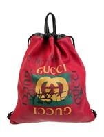 Gucci Print Red Leather Drawstring Backpack