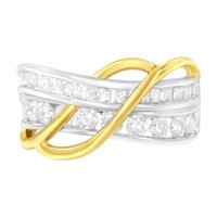 10k Two-tone Gold 1.11ct Diamond Bypass Ring