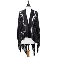 Fashionable Charcoal Grey Shawl With Cutouts