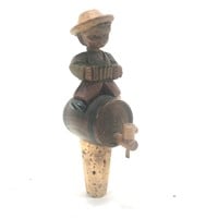Vintage German Wine Jug Carved Wood Cork Boy