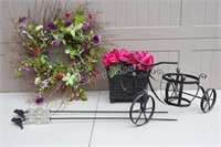 Artificial Floral Wreath,Tin & Metal Bike Planters
