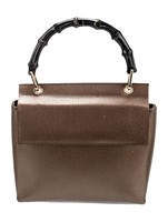 Gucci Brown Leather Bamboo Accent Top Handle Bag