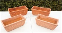 Four Large Rectangular Red Clay Embossed Planters