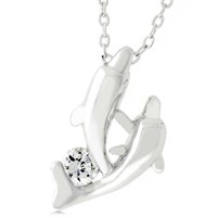 Cute Round .25ct White Topaz 2-dolphin Necklace