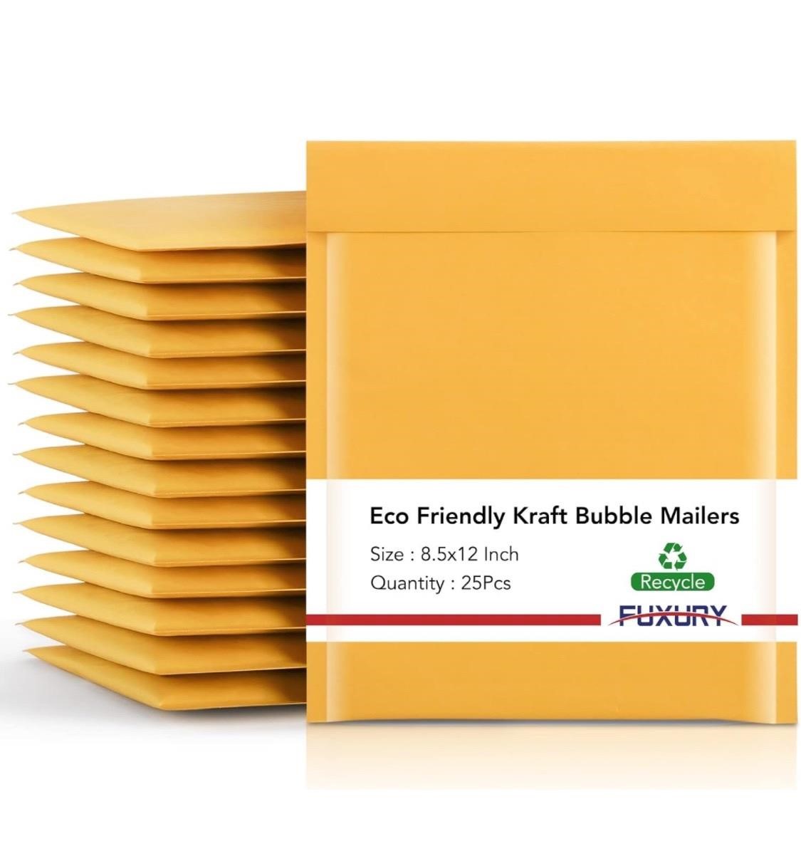 Fuxury Kraft Bubble Mailers 8.5x12 Inch 25 Pack
