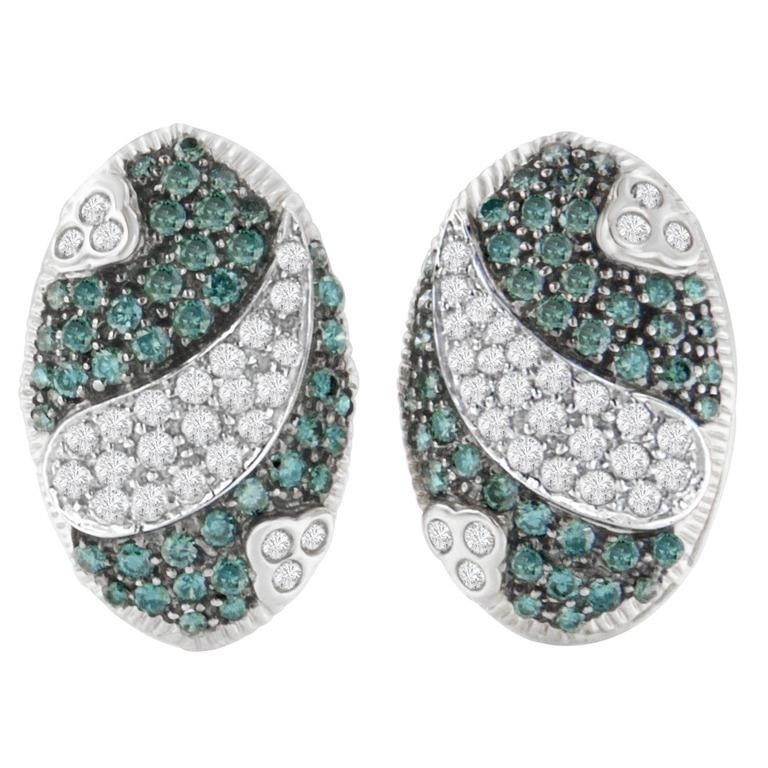 14k Wgold 2.15ct Blue & White Diamond Earrings