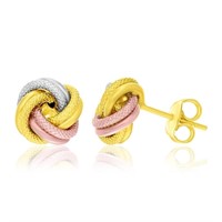 14k Tri-color Gold Textured Love Knot Earrings
