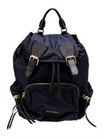 Burberry Blue Nylon Leather Trim Medium Backpack