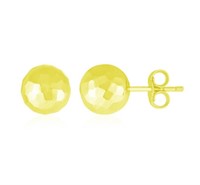 14k Gold Faceted Texture Ball Earrings