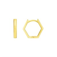 14k Gold Hexagon Huggie Hoops Earrings