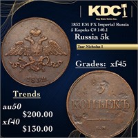 1832 EM FX Imperial Russia 5 Kopeks Ancient C# 140