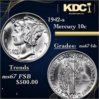 1942-s Mercury Dime 10c Grades GEM++ FSB