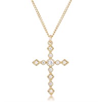 Goldpl .24ct White Topaz Art Deco Cross Necklace