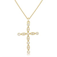 Goldpl .28ct White Topaz Vintage Cross Necklace