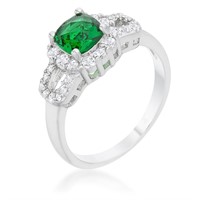 Cushion Cut 1.10ct Emerald & White Sapphire Ring