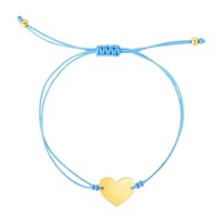 14k Gold Heart In Blue Cord Adjustable Bracelet