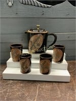STUDIO POTTERY KETTLE WITH 4 CUPS