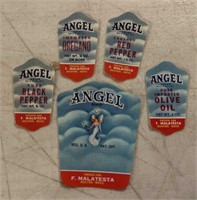 (5)VINTAGE JAR LABELS-ANGEL/BOSTON,