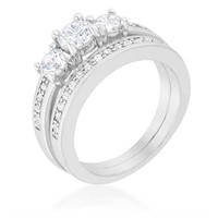 Mesmerizing 3.40ct White Sapphire 3-stone Ring Set