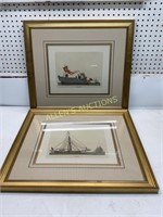2 MATTED AND FRAMED BOAT PRINTS