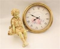 Resin Large Garden Girl Figurine & Wall Clock