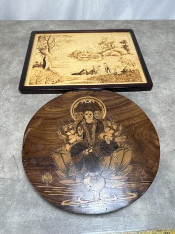 Chinese painting on wood board and wood
