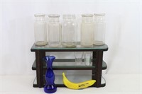 Vintage 3-Tiered Shelf & Glass Jars+