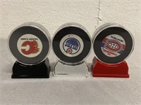 3 NHL Hockey Puck Memorabilia