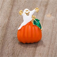 Cute Enameled Ghost And Pumpkin Brooch